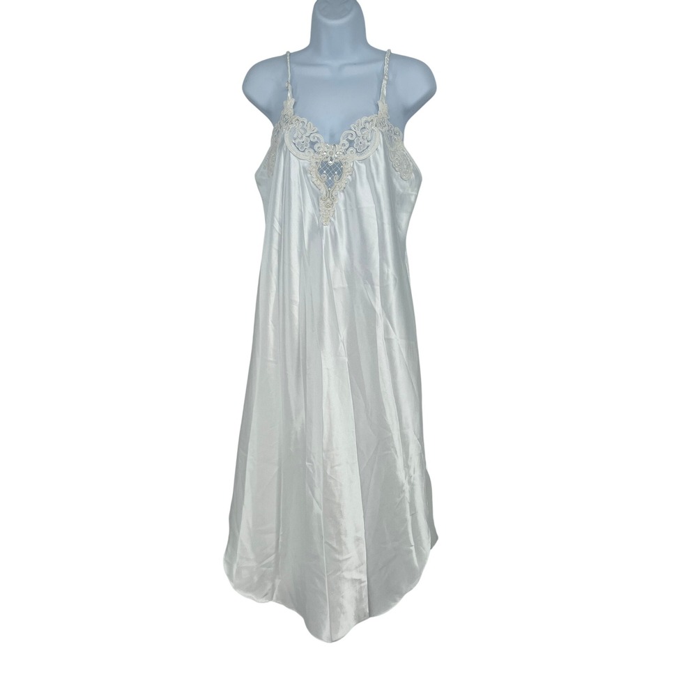 Vintage Satin Lace Slip Dress White Bridal Lingerie 90s‎ Y2K Fairycore M Sexy